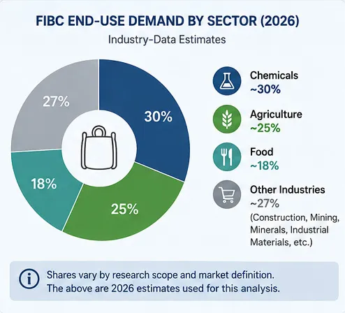 FIBC end-use market by industry including chemicals agriculture and food