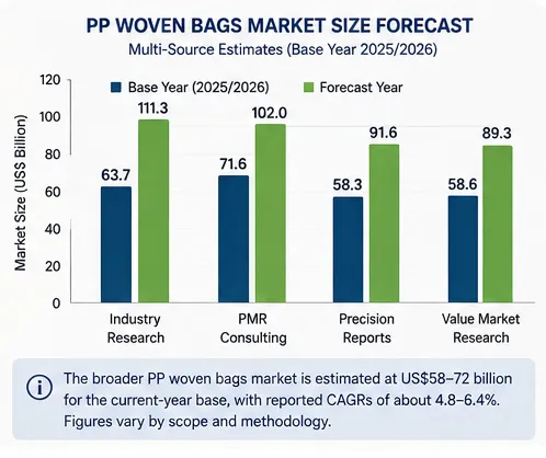 PP woven bags market size forecast and growth estimates