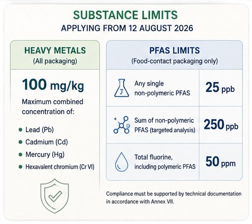 PPWR heavy-metal limit and PFAS thresholds for packaging