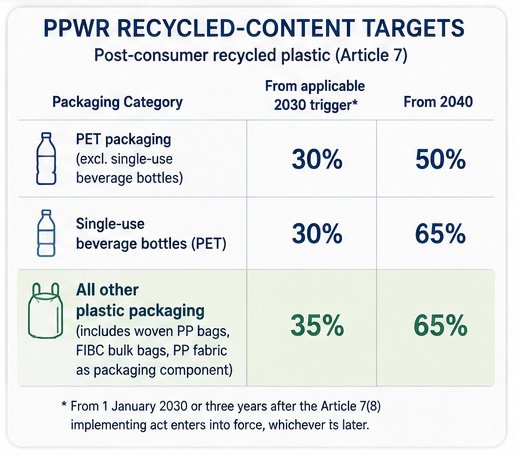 PPWR recycled-content targets for woven PP bags and FIBC