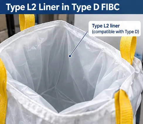 Type L2 liner fitted inside a Type D FIBC for electrostatic-controlled powder handling