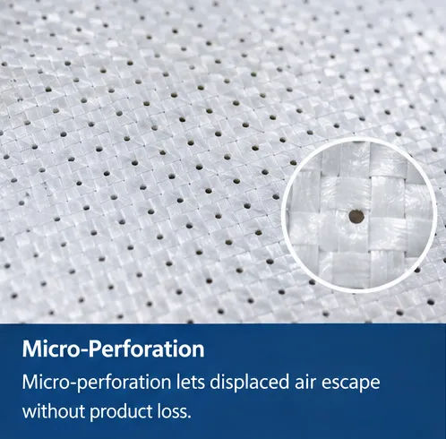 Micro-perforated PP woven fabric for air release during automated filling