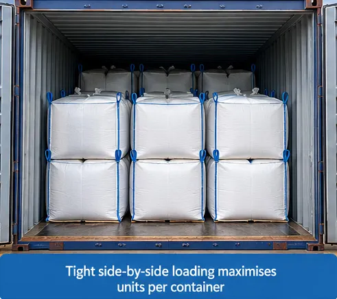 Baffle FIBC bags loaded side by side inside a shipping container for efficient space utilisation