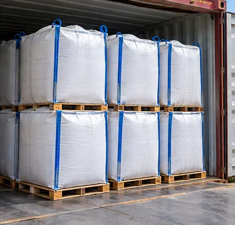 Baffle FIBC bags palletised for agricultural export shipment