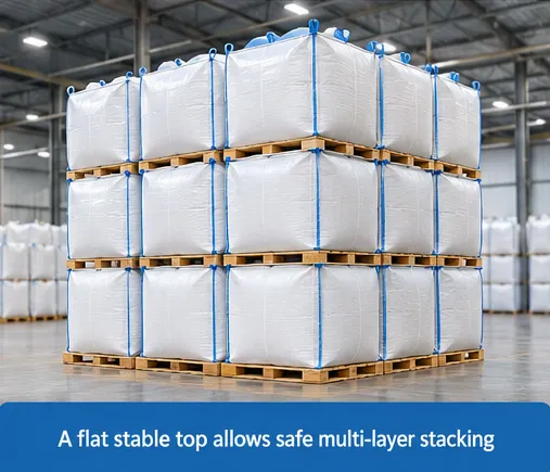 Baffle FIBC bags arranged in stable multi-layer palletising with a regular cubic profile