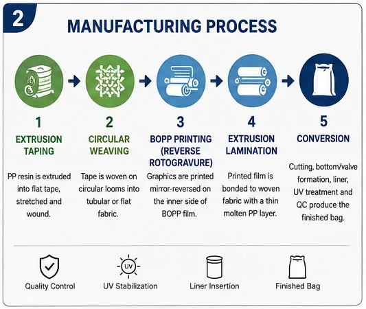 BOPP laminated PP woven bag manufacturing process from extrusion to conversion