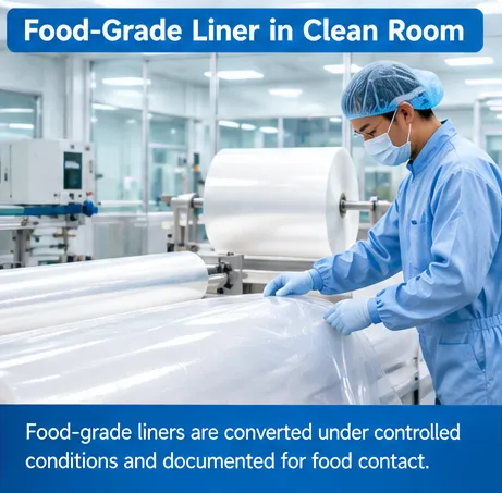 Food-grade FIBC liner being converted in a clean production environment