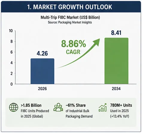 Multi-trip FIBC market growth from US$4.26 billion in 2026 to US$8.41 billion in 2034