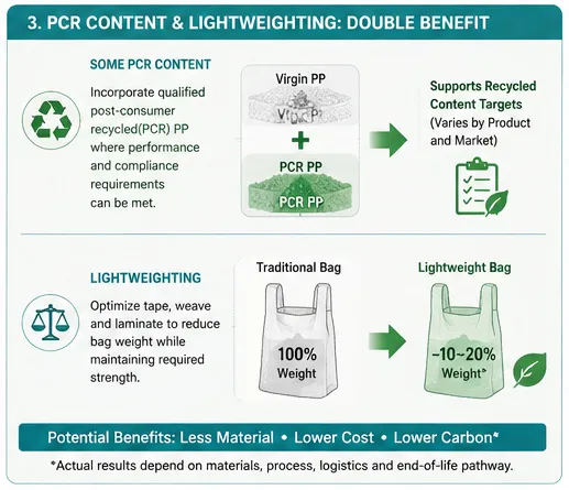 PCR content and lightweighting considerations for recyclable PP woven bags