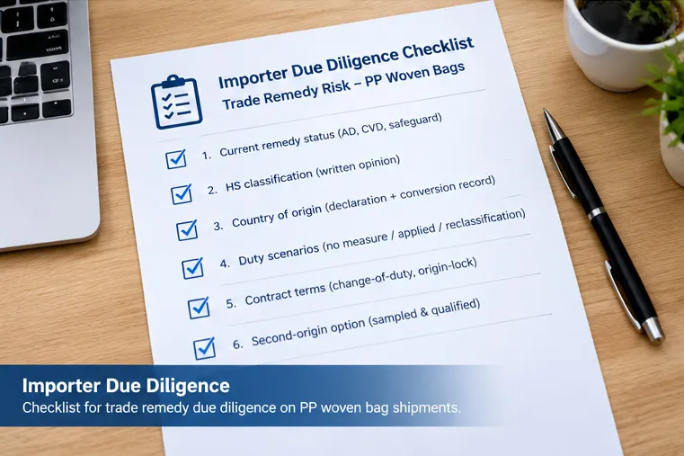 Importer checklist for trade remedy due diligence on PP woven bag shipments