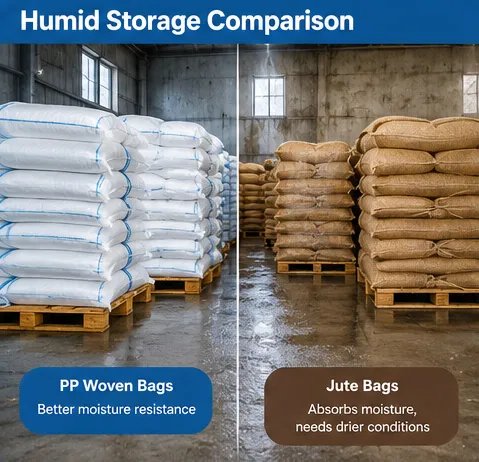 PP woven and jute bags compared under humid storage conditions