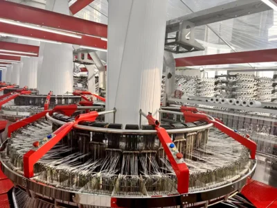 Circular loom weaving recycled PP tape into woven polypropylene fabric