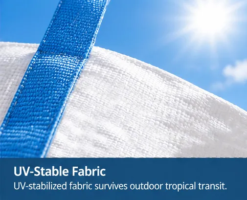 Sunlit ventilated FIBC showing UV-stabilized woven fabric and mesh side panel