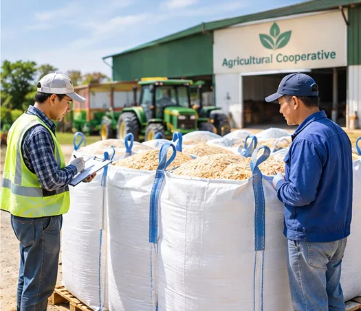 Ventilated FIBC bags filled with grain and seed for agricultural storage