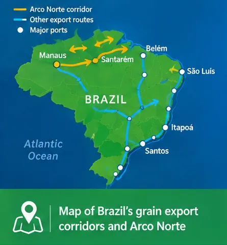 Map of Brazil grain export routes and the Arco Norte corridor
