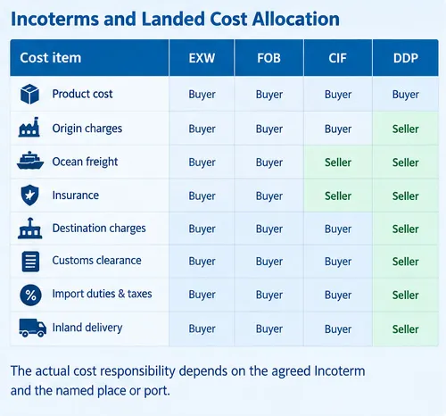 Incoterms EXW FOB CIF and DDP cost allocation for woven polypropylene bag imports