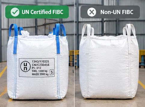 Comparison of a UN-marked FIBC bulk bag and an unmarked FIBC bulk bag for dangerous goods packaging