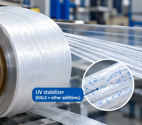 PP tape yarn illustrating UV stabilizer incorporation during woven bag production