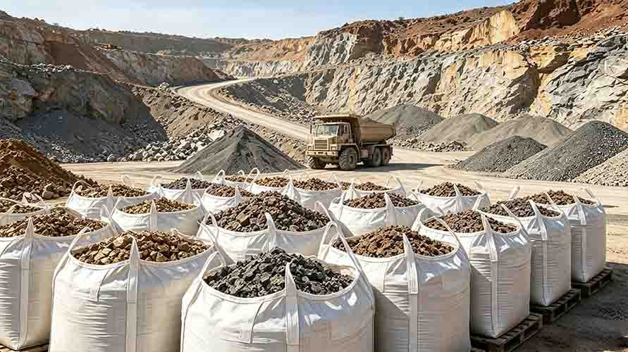 Mining ore and mineral powder in heavy-duty FIBC bags