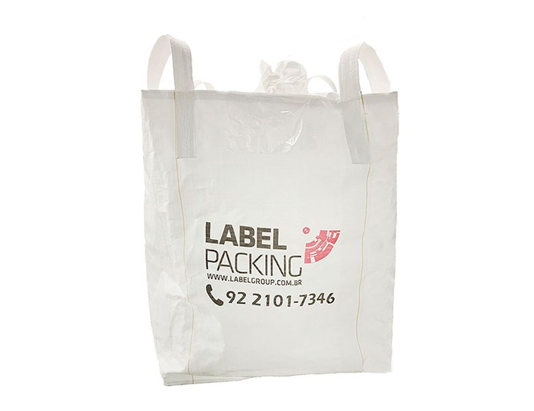 Open top flat bottom FIBC bulk bag with transparent label pocket for bulk packaging