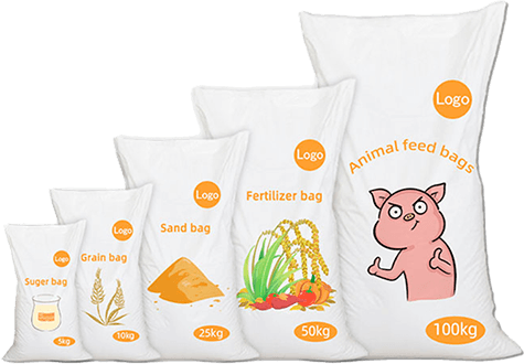 Customizable PP woven bags in multiple sizes for sugar, grain, sand, fertilizer, and animal feed