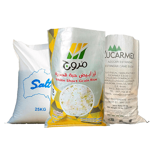Food-grade PP woven bags custom printed for salt, rice, and sugar packaging