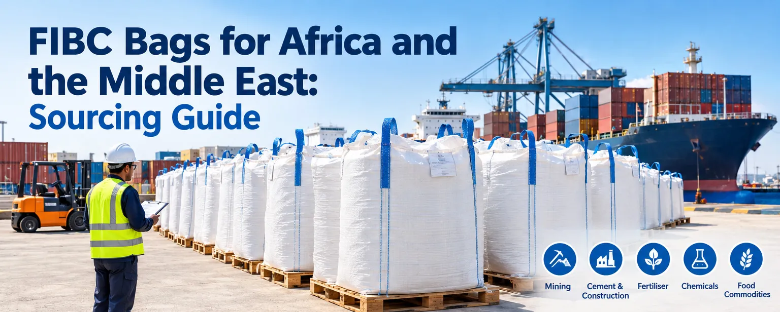 Palletised FIBC bulk bags prepared for export shipment to African and Middle East markets