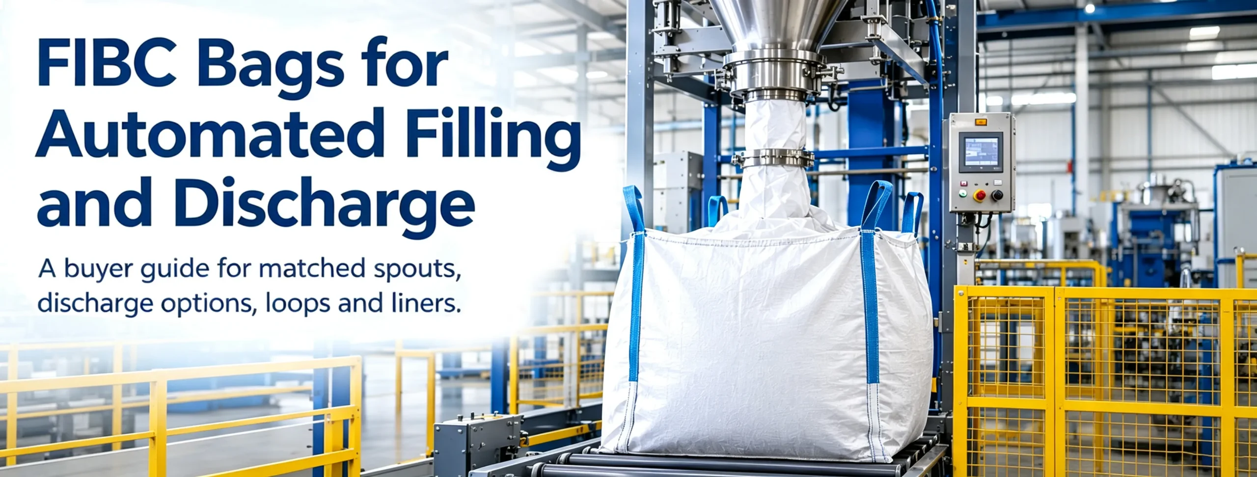 FIBC bag for automated filling positioned under an industrial filling spout