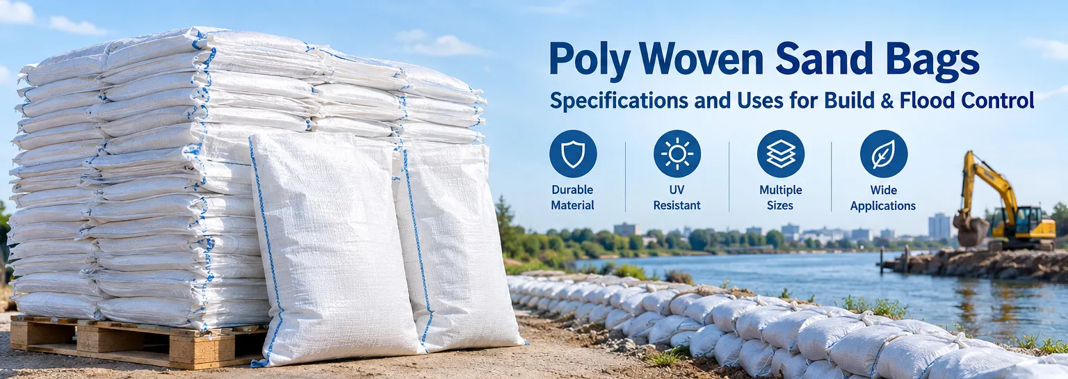 Poly woven sand bags stacked for flood control and construction