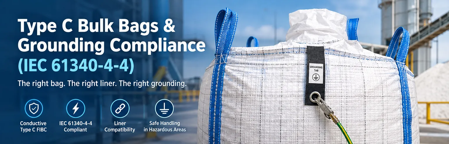 Type C bulk bags with grounding tab for IEC 61340-4-4 electrostatic control