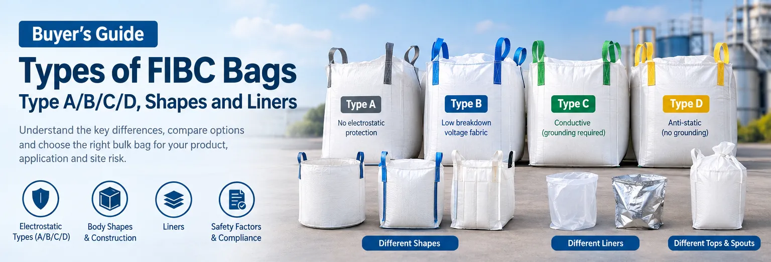 Types of FIBC bags with different shapes, electrostatic classifications and liner options
