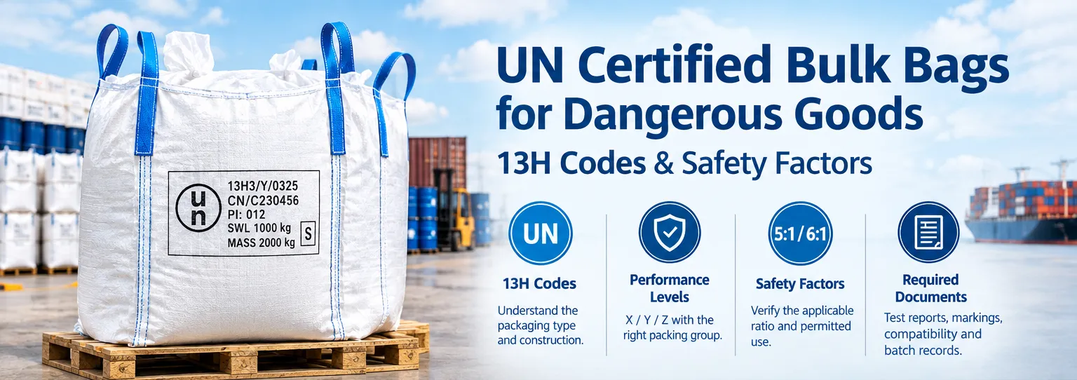 UN certified bulk bag with a visible UN packaging mark at a shipping port